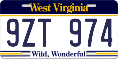 WV license plate 9ZT974