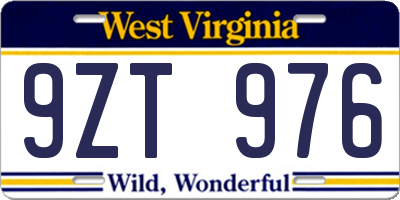 WV license plate 9ZT976