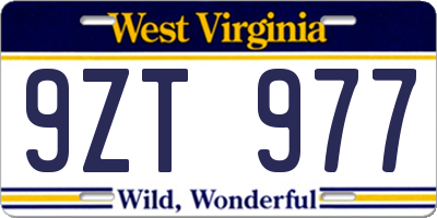 WV license plate 9ZT977