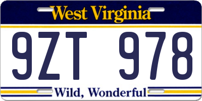 WV license plate 9ZT978