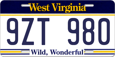 WV license plate 9ZT980