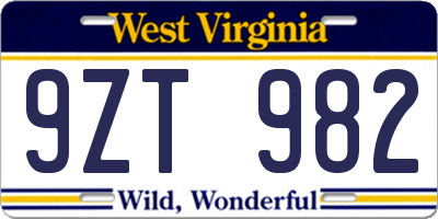 WV license plate 9ZT982