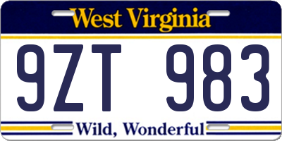 WV license plate 9ZT983