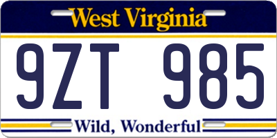 WV license plate 9ZT985