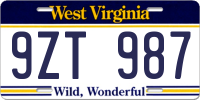 WV license plate 9ZT987