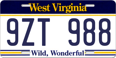WV license plate 9ZT988