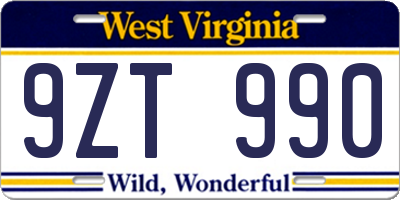 WV license plate 9ZT990