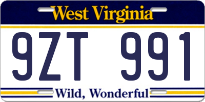 WV license plate 9ZT991