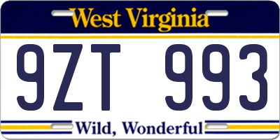 WV license plate 9ZT993