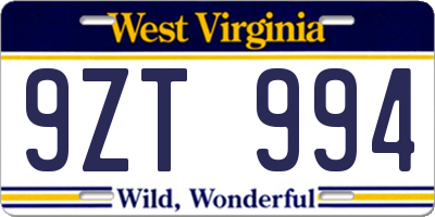 WV license plate 9ZT994