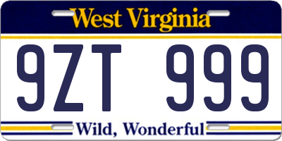 WV license plate 9ZT999