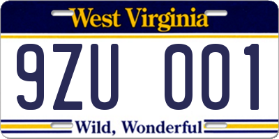 WV license plate 9ZU001