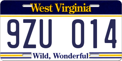 WV license plate 9ZU014