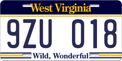 WV license plate 9ZU018