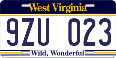 WV license plate 9ZU023