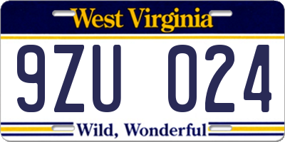 WV license plate 9ZU024