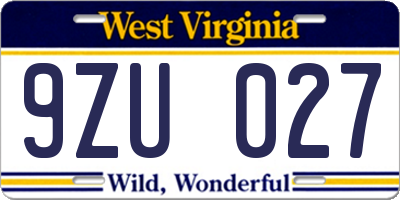 WV license plate 9ZU027