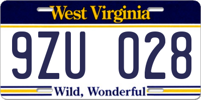 WV license plate 9ZU028
