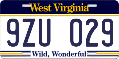 WV license plate 9ZU029