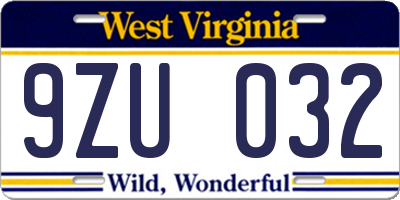 WV license plate 9ZU032