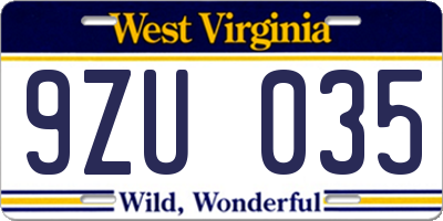 WV license plate 9ZU035