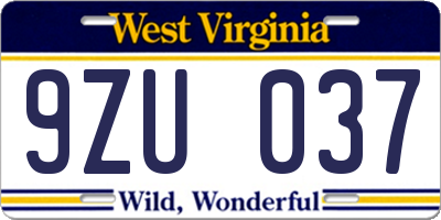 WV license plate 9ZU037