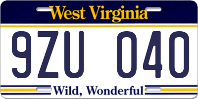 WV license plate 9ZU040