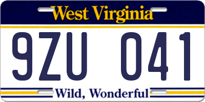 WV license plate 9ZU041
