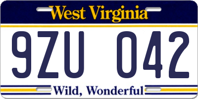 WV license plate 9ZU042