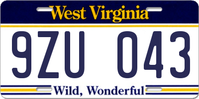 WV license plate 9ZU043