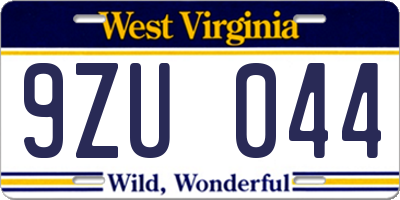 WV license plate 9ZU044