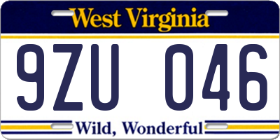 WV license plate 9ZU046
