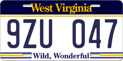 WV license plate 9ZU047