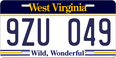 WV license plate 9ZU049