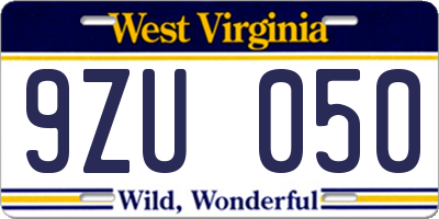WV license plate 9ZU050
