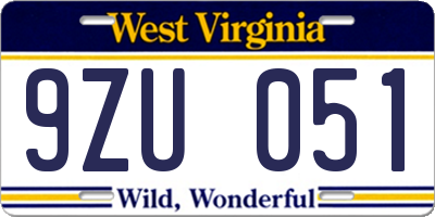WV license plate 9ZU051