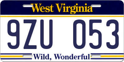 WV license plate 9ZU053