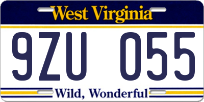 WV license plate 9ZU055