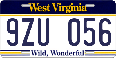 WV license plate 9ZU056