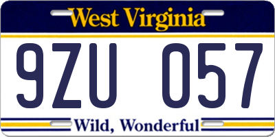 WV license plate 9ZU057