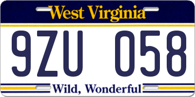 WV license plate 9ZU058
