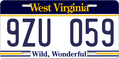 WV license plate 9ZU059