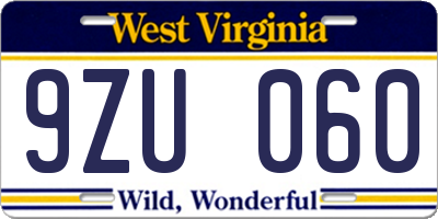 WV license plate 9ZU060