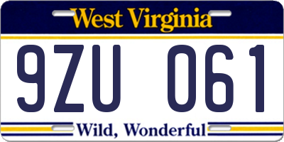 WV license plate 9ZU061