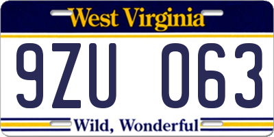 WV license plate 9ZU063