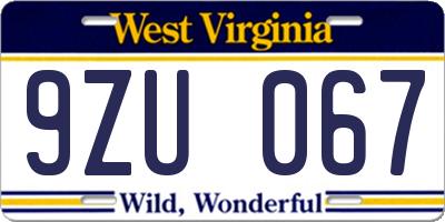 WV license plate 9ZU067