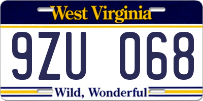 WV license plate 9ZU068