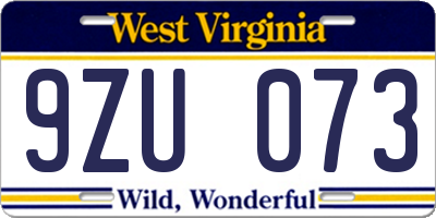 WV license plate 9ZU073