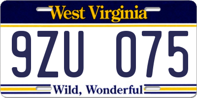 WV license plate 9ZU075