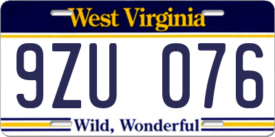 WV license plate 9ZU076